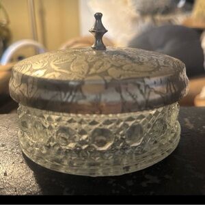 Vintage Silver-Top Pressed Glass Trinket Box